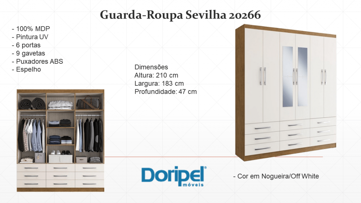 Guarda-Roupa Sevilha 20266  6 portas e 9 gavetas com espelho Imagem 1