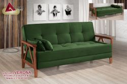 Sofá cama Verona/ Lazio em veludo Braços madeira
