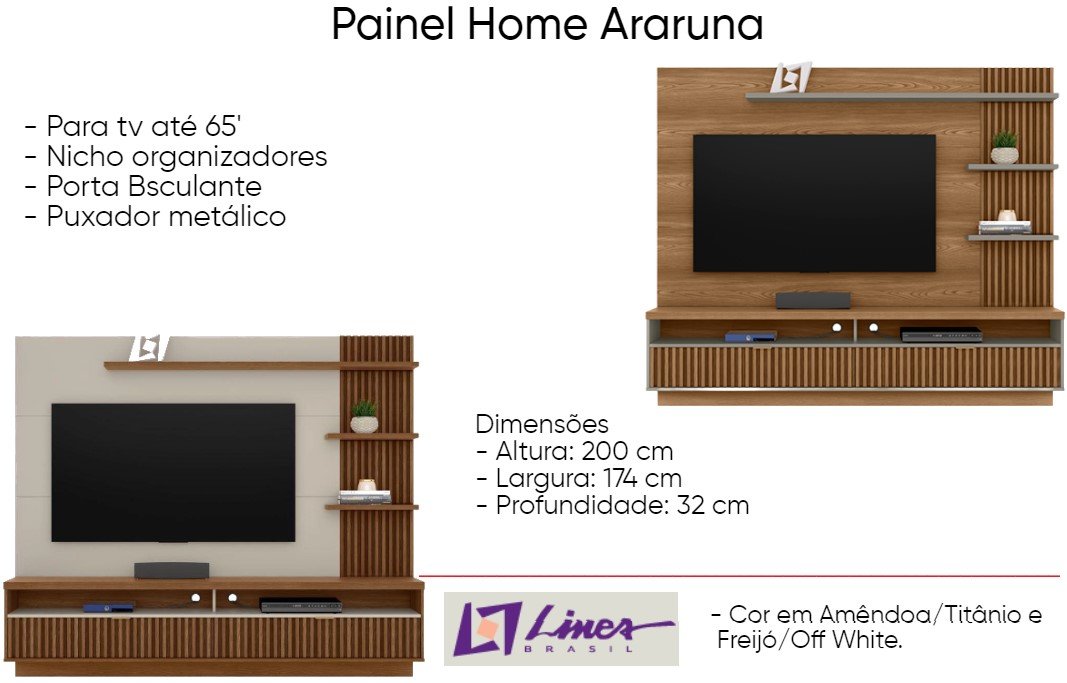 Painel Home Araruna 2,00 mt TV até 65 Imagem 5